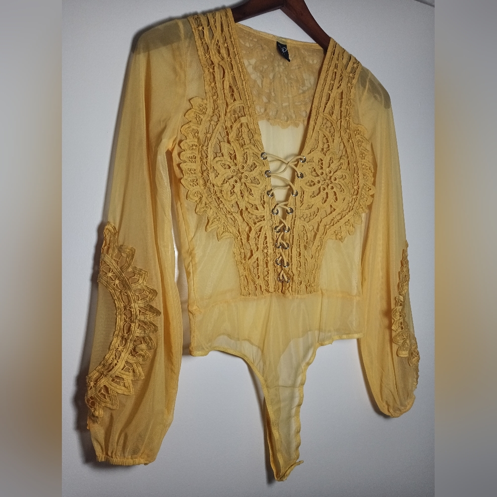 Size S - Sheer Yellow Floral Blouse